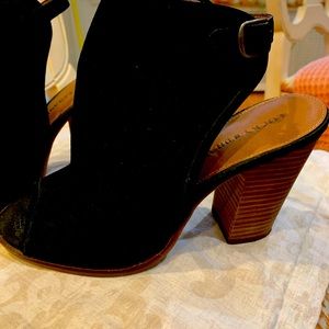Lucky Brand BlackSuede Slings. Peep Toe 7 1/5 B
